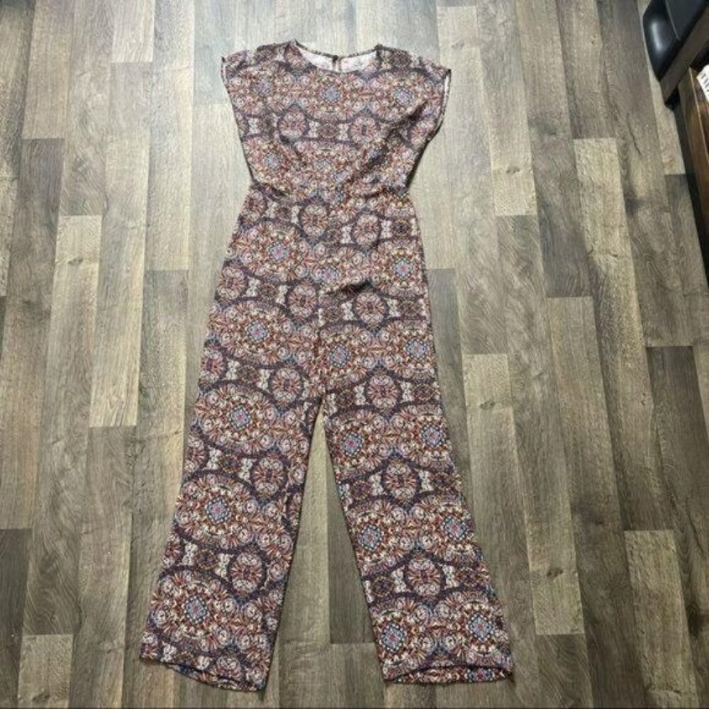 Multicolor Cap Sleeve Boat Neck Palazzo Jumpsuit Geometric Print Size M - Picture 4 of 11